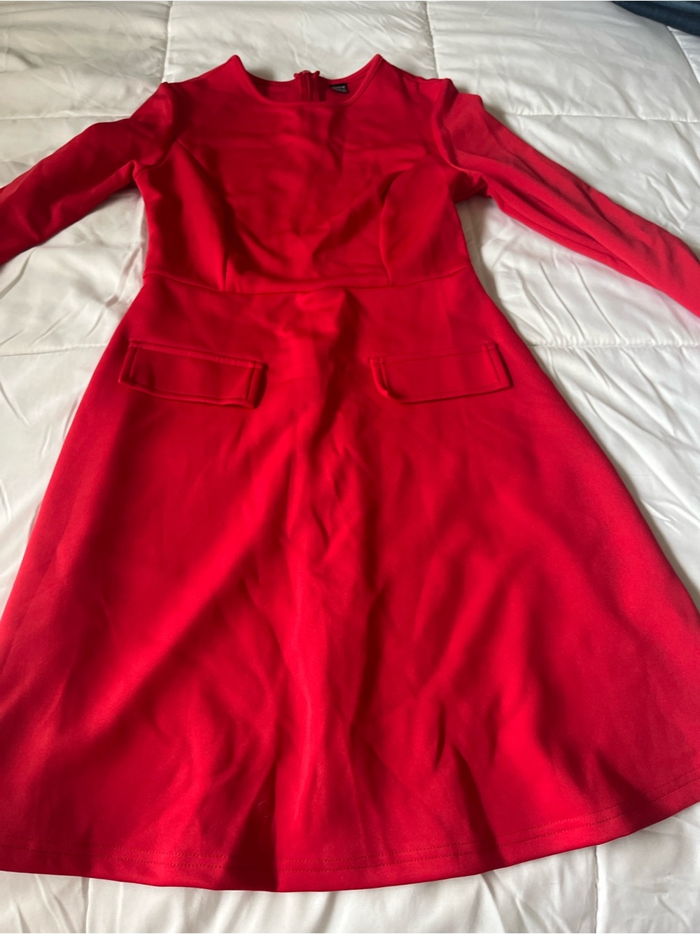 SHEIN Red Long-Sleeve A-Line Dress with Flap Pockets
